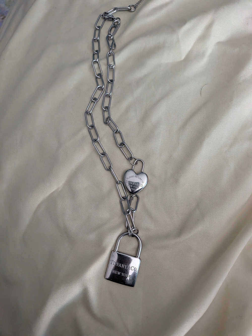 Stainless Steel Inspired Silver Padlock & Heart Chain Necklace